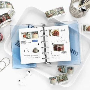Classeur A6 transparent en PVC avec anneaux en inox et collage d'autocollants créatifs