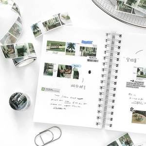 Lot de rubans washi photo nature avec plantes vertes et scènes de parc sur un agenda