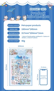 Macro detail of ocean theme miniature scene stickers with PET and paper material specifications