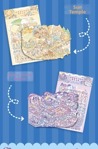 Detail of 3D miniature scenery stickers featuring mystical temple and starry wonderland