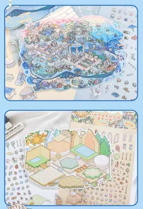 Detailed view of large scenery stickers featuring ocean palace and sun temple designs
