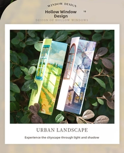 Détails des cartes décoratives à fenêtre creuse avec motifs urbains et ruraux