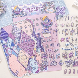 Fantasy Zoo landscape sticker set with miniature architectural and furniture designs