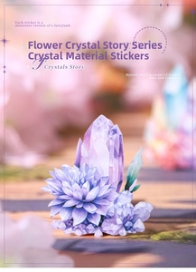 Detail showing translucent crystal material stickers with purple lotus and crystal cluster