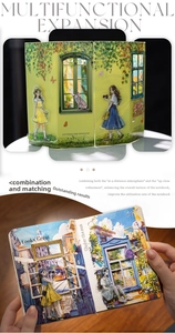 Autocollants 3D vue sur la ville pour scrapbooking avec fille et chat illustrés