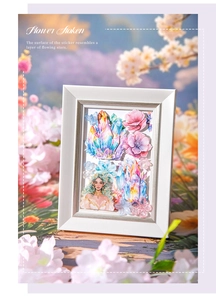 Detail of Flower Token crystal stickers with floral and fairy designs in silver frame