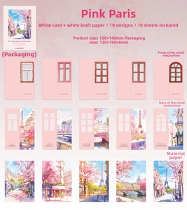 Vues détaillées de cartes de scrapbooking Paris avec fenêtres roses découpées