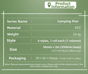 Specifiche dettagliate del nastro decorativo PET Camping Plan per progetti scrapbooking