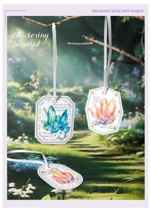 Floral crystal dream galaxy decorative paper tags with white silk ribbons for journaling