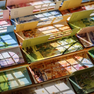3D hollow window bookmark cards with hand-painted city scenery and shadow play effect
