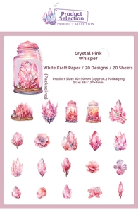 Detail of pink crystal and flower sticker set made of premium white kraft paper