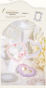 Lace-edged white kraft paper frames with floral patterns for scrapbooking and DIY decor