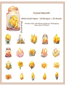 Detailed catalog of crystal-themed white kraft stickers with 20 unique floral designs