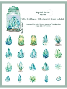 Detailed grid layout of watercolor star galaxy crystal stickers on white kraft paper