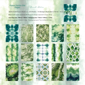 Detail view of 30 sheets of vintage green tie-dye forest folios for journaling