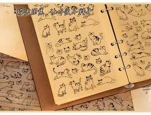 Macro view of transparent waterproof PET stickers with diverse hand-drawn cat illustrations