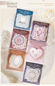 Lace flower scrapbooking stickers set featuring six vintage colors for DIY crafts