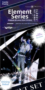 Detailed macro view of 3D silver laser stickers featuring cool anime characters and stars