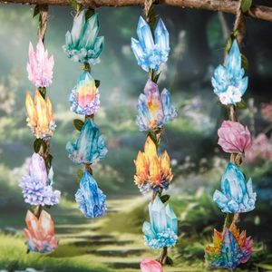 Colorful crystal cluster stickers in 6 vibrant colors on rope for DIY journals