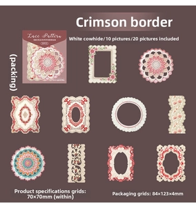 Detailed view of vintage lace stickers on white kraft paper for DIY scrapbooking