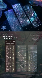 Macro detail of Shattered Stardust PET laser silver stickers with holographic star patterns