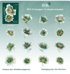 Detail of PET floral stickers with gold foil finish from the Spring stream collection
