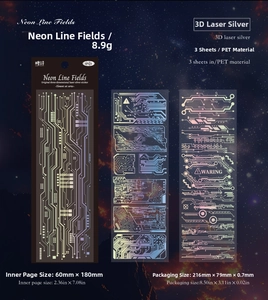 Three sheets of holographic PET stickers featuring sci-fi neon circuit line field patterns