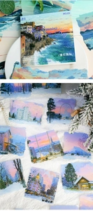 Detailed view of 15pcs oil painting landscape stickers for DIY scrapbooking decor