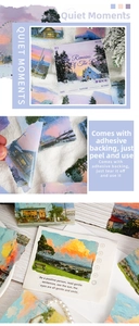 Macro detail of Quiet Moments scenic stickers showing PET adhesive texture and 15 piece set