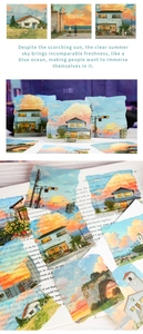 Detailed close-up of anime landscape stickers with irregular edges for DIY journaling