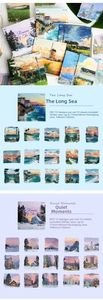 Detailed PET stickers set showing 15 unique oil painting art designs and scenery patterns