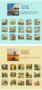 Detail of PET landscape stickers with oil painting style in summer and autumn themes