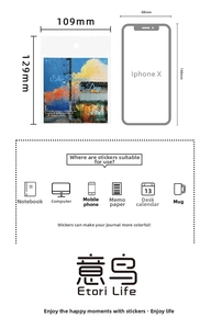 Sticker set sizing guide 109x129mm for DIY planners and phone decor 15 pieces