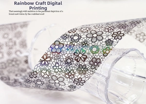 Macro shot of floral decorative tape with iridescent rainbow finish and digital print