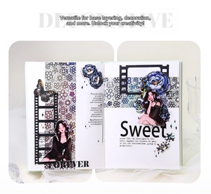 Detailed collage of iris night series stickers with character illustrations and lace borders