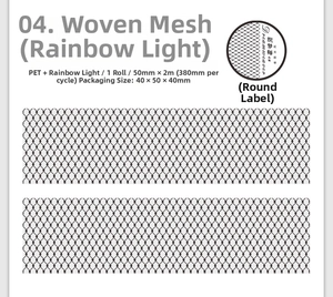 Detailed specs of iridescent PET tape with black web pattern and 380mm cycle design