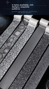 Detailed close-up of six PET decorative tapes with starry and geometric patterns