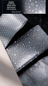 Macro detail of decorative masking tape featuring sparkling sand texture and star patterns