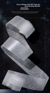 Macro detail of PET decorative tape with frosted finish and sparkling starry star patterns