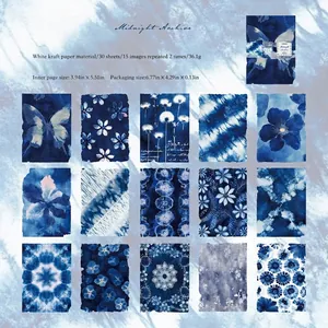 Lot de papier Midnight Archive avec 15 motifs vintage de fleurs et papillons bleus