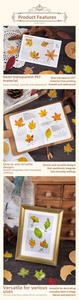 Detailed view of waterproof PET autumn leaf stickers on vintage journal and wood