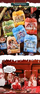 Detailed close-up of 15pcs Christmas theme stickers with festive illustrations on wood