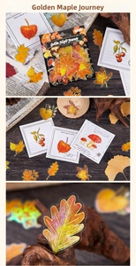 Detail of Golden Maple Journey stickers showing 30pcs fall leaves with metallic finish