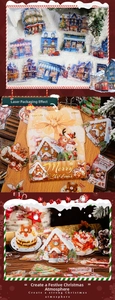 Detailed view of 15pcs Christmas theme stickers featuring reindeer and gingerbread houses