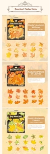 Detailed close-up of vintage PET maple leaf stickers for autumn theme scrapbooking decoration