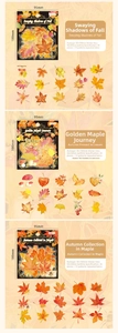 Detailed view of autumn maple leaf PET stickers set with packaging specifications