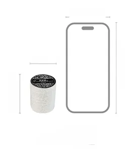 Size comparison of 50mm decorative PET masking tape roll beside iPhone 15 outline