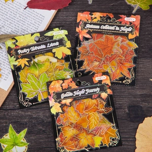 Autumn maple leaf PET sticker set for scrapbooking, 30 pieces in vintage nature theme