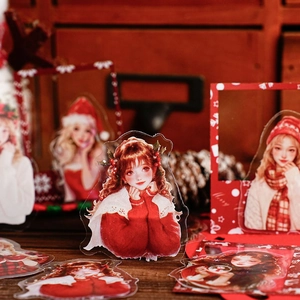 Christmas themed acrylic standing figures with cute girl illustrations for DIY decoration