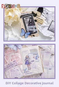 Detail of 50pcs watercolor plaid and vintage film stickers for DIY journaling decor